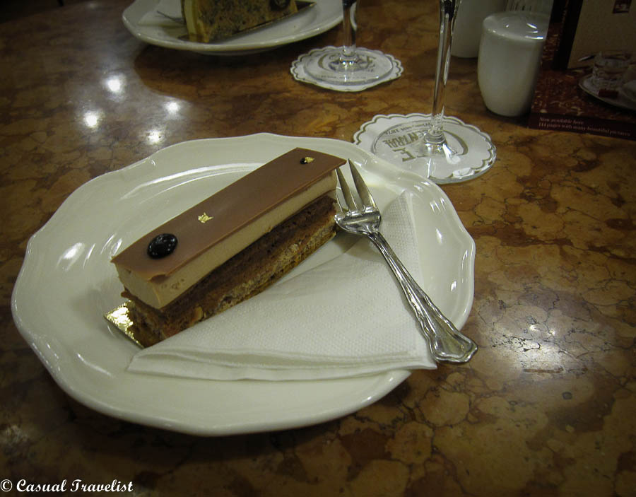Delectable pastries can be found in the grand cafes of Vienna, one of my favorites is the chocolate hazelnut cake at Cafe Central www.casualtravelist.com