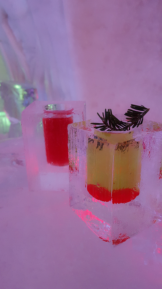 Drinks from the Ice Bar at the Hotel de Glace, Ice Hotel in Quebec www.casualtravelist.com