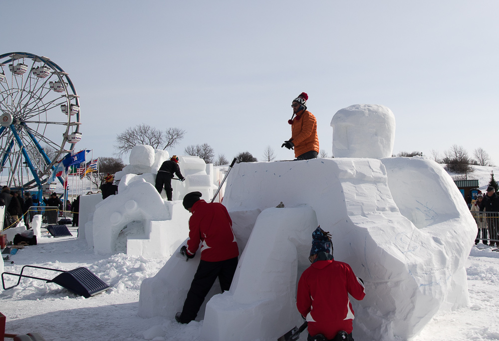 The International Snow Sculpture Contest, just one of the fun winter activities you can do at Quebec's Winter Carnival. www.casualtravelist.com