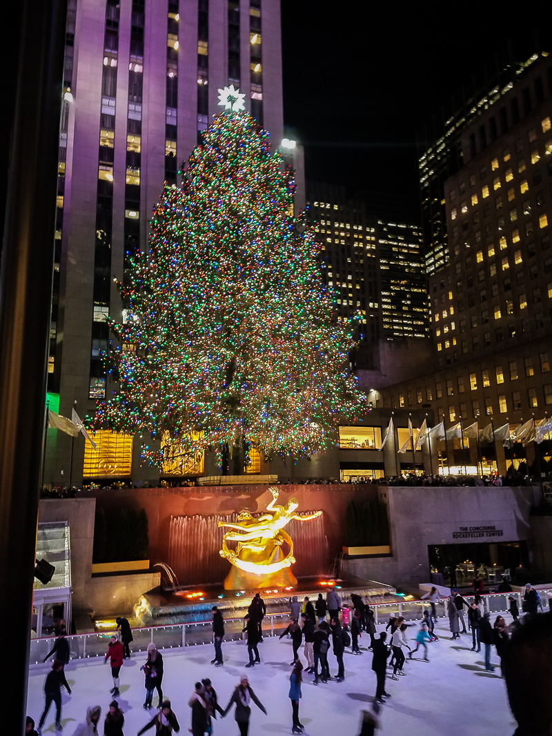 The Rockefeller Center Christmas Tree and Ice Skating Rink in New York City.