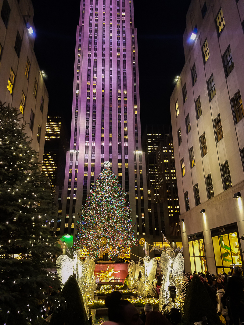 The Rockefeller Center Christmas Tree in New York City at Christmas.
